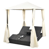 vidaXL Sun Lounger Double with Curtains Poly Rattan Brown