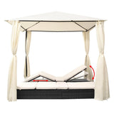 vidaXL Sun Lounger Double with Curtains Poly Rattan Brown