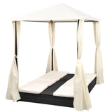 vidaXL Sun Lounger Double with Curtains Poly Rattan Brown