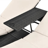 vidaXL Sun Lounger Double with Curtains Poly Rattan Brown