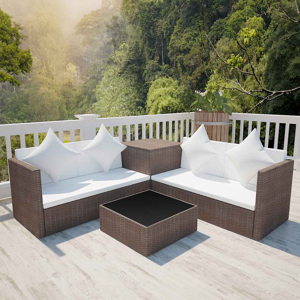 vidaXL 4-Piece Lounge Set with Cushions Poly Rattan Grey