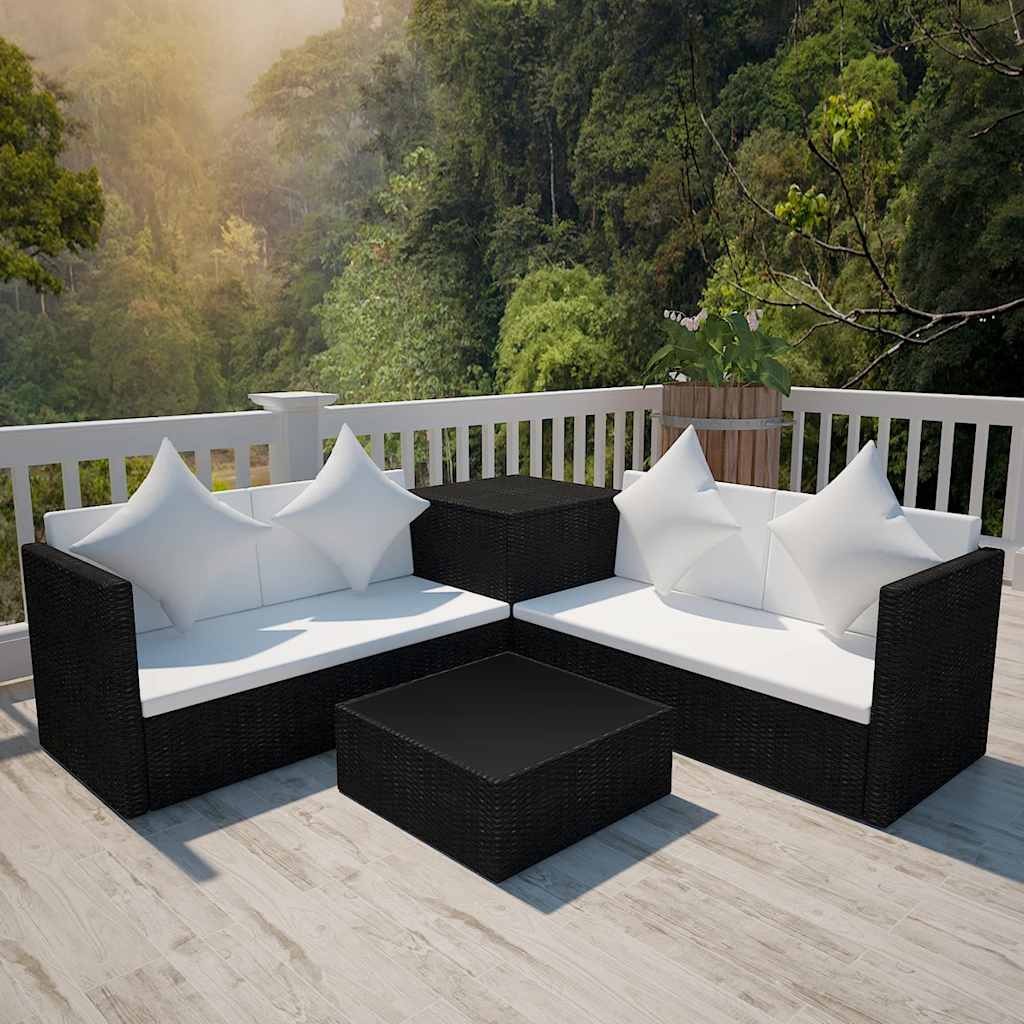 vidaXL 4-Piece Lounge Set with Cushions Poly Rattan Grey
