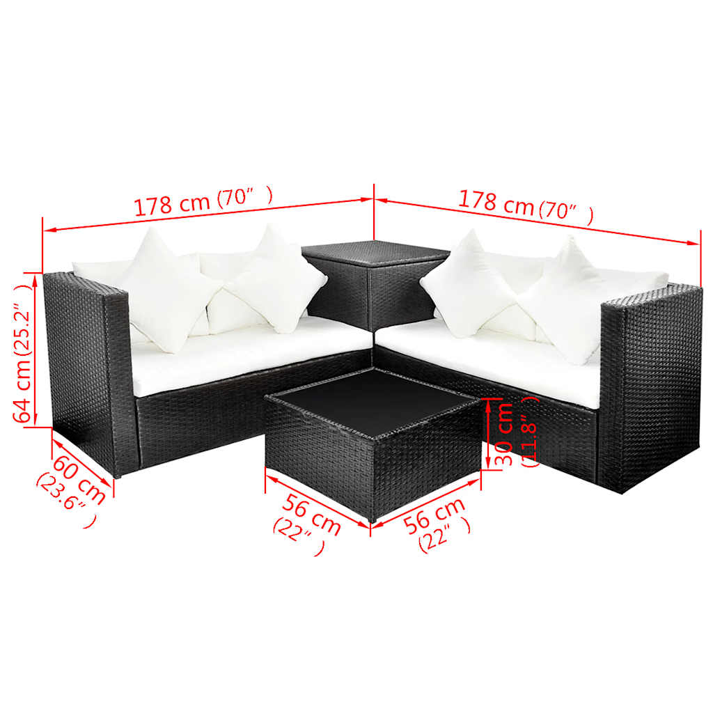 vidaXL 4-Piece Lounge Set with Cushions Poly Rattan Grey
