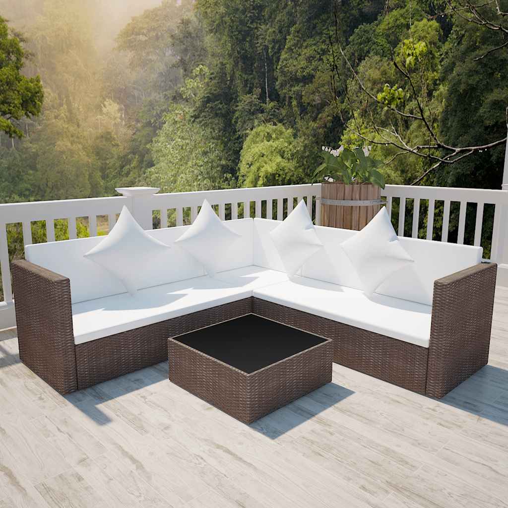 vidaXL 4-delige Loungeset met kussens poly rattan grijs