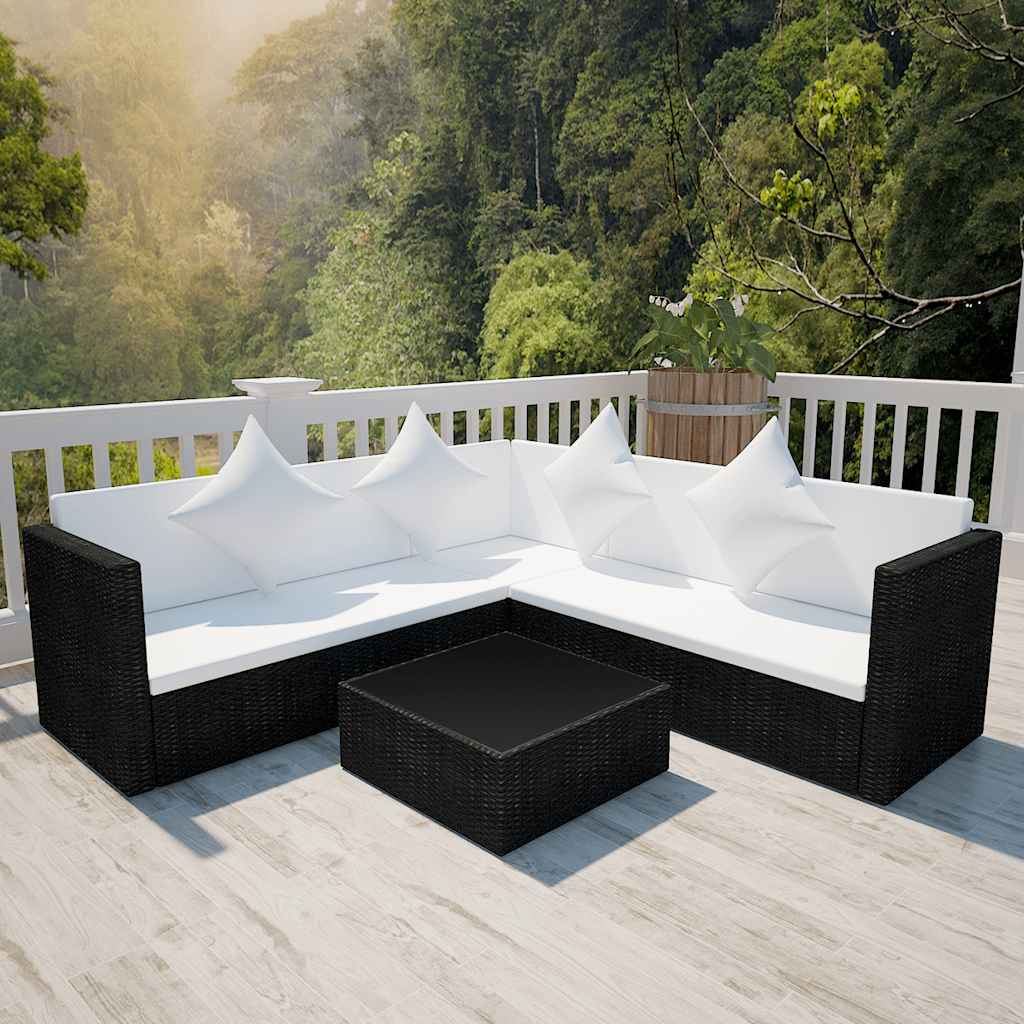 vidaXL 4-delige Loungeset met kussens poly rattan grijs