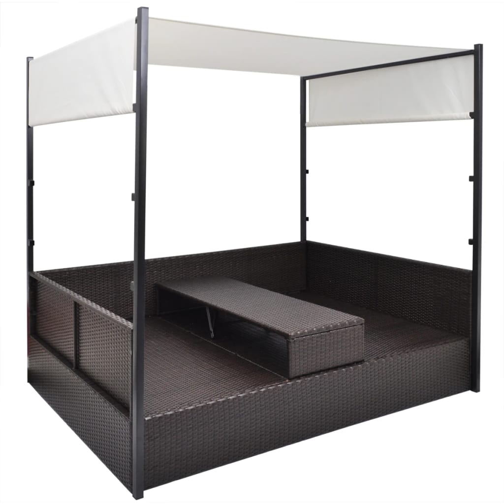 vidaXL Tuinbed met luifel 190x130 cm poly rattan bruin