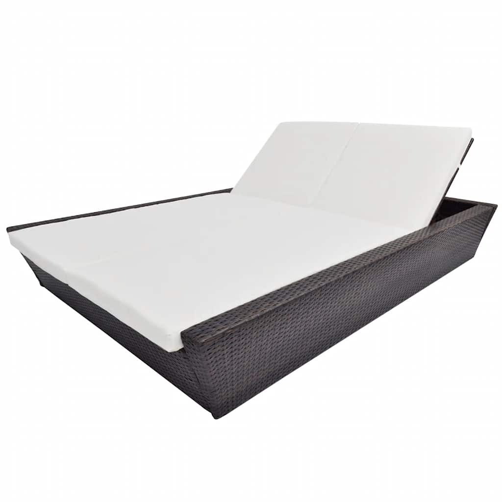 vidaXL Lounge Bed with Cushion Poly Rattan Brown