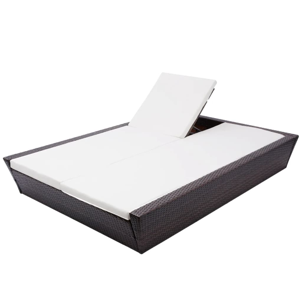 vidaXL Lounge Bed with Cushion Poly Rattan Brown