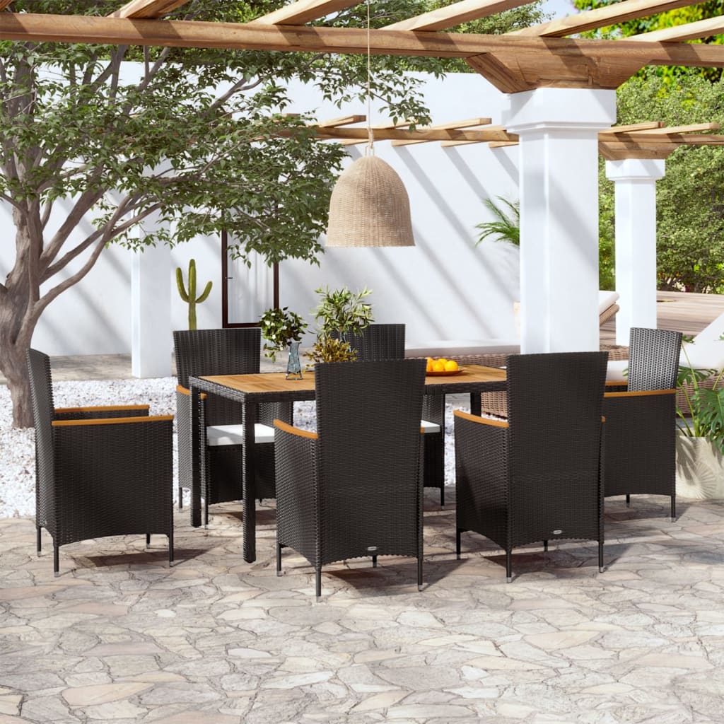 vidaXL 3-delige Tuinset met kussens poly rattan zwart