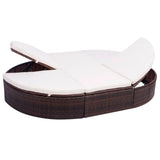 vidaXL Lounge Bed with Cushion Poly Rattan Brown