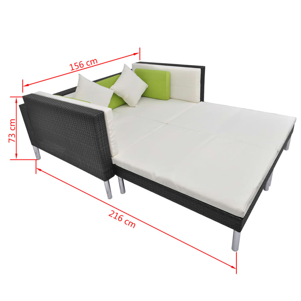 vidaXL 4-delige Loungeset met kussens poly rattan zwart