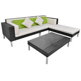 vidaXL 4-delige Loungeset met kussens poly rattan zwart