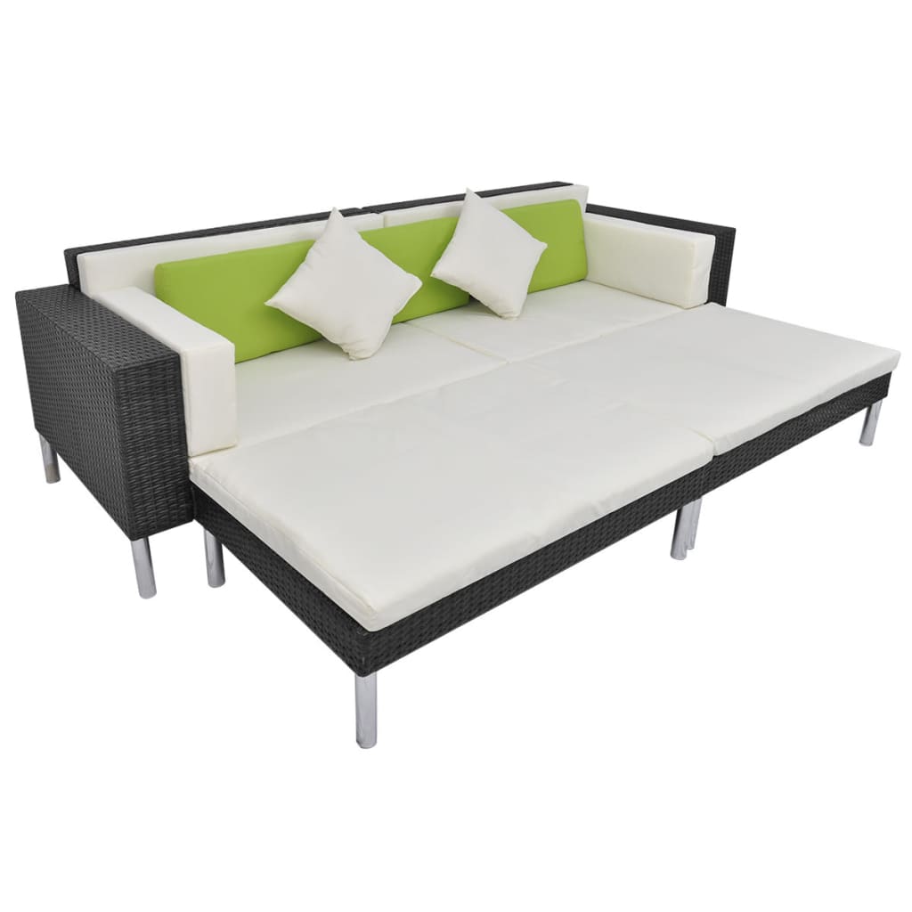 vidaXL 4-delige Loungeset met kussens poly rattan zwart