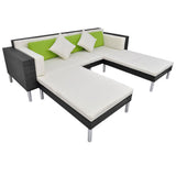 vidaXL 4-delige Loungeset met kussens poly rattan zwart
