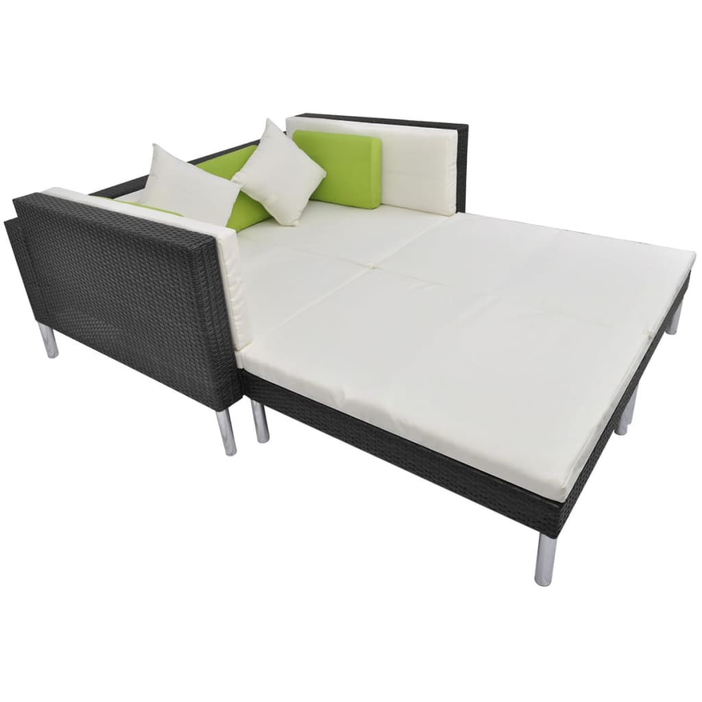 vidaXL 4-delige Loungeset met kussens poly rattan zwart