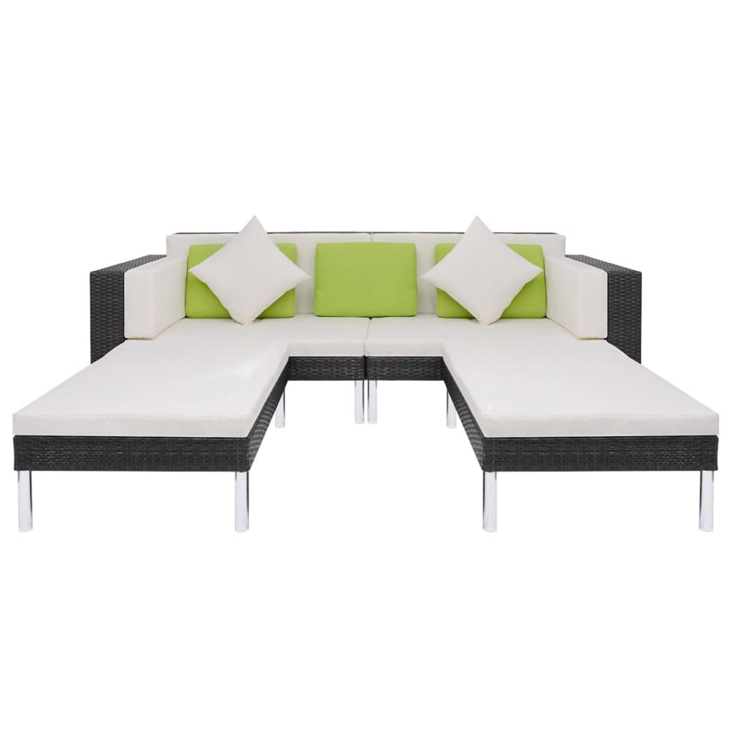 vidaXL 4-delige Loungeset met kussens poly rattan zwart