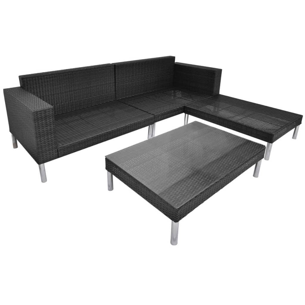 vidaXL 4-delige Loungeset met kussens poly rattan zwart