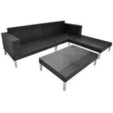 vidaXL 4-delige Loungeset met kussens poly rattan zwart