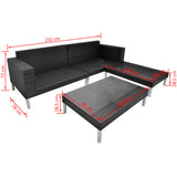 vidaXL 4-delige Loungeset met kussens poly rattan zwart