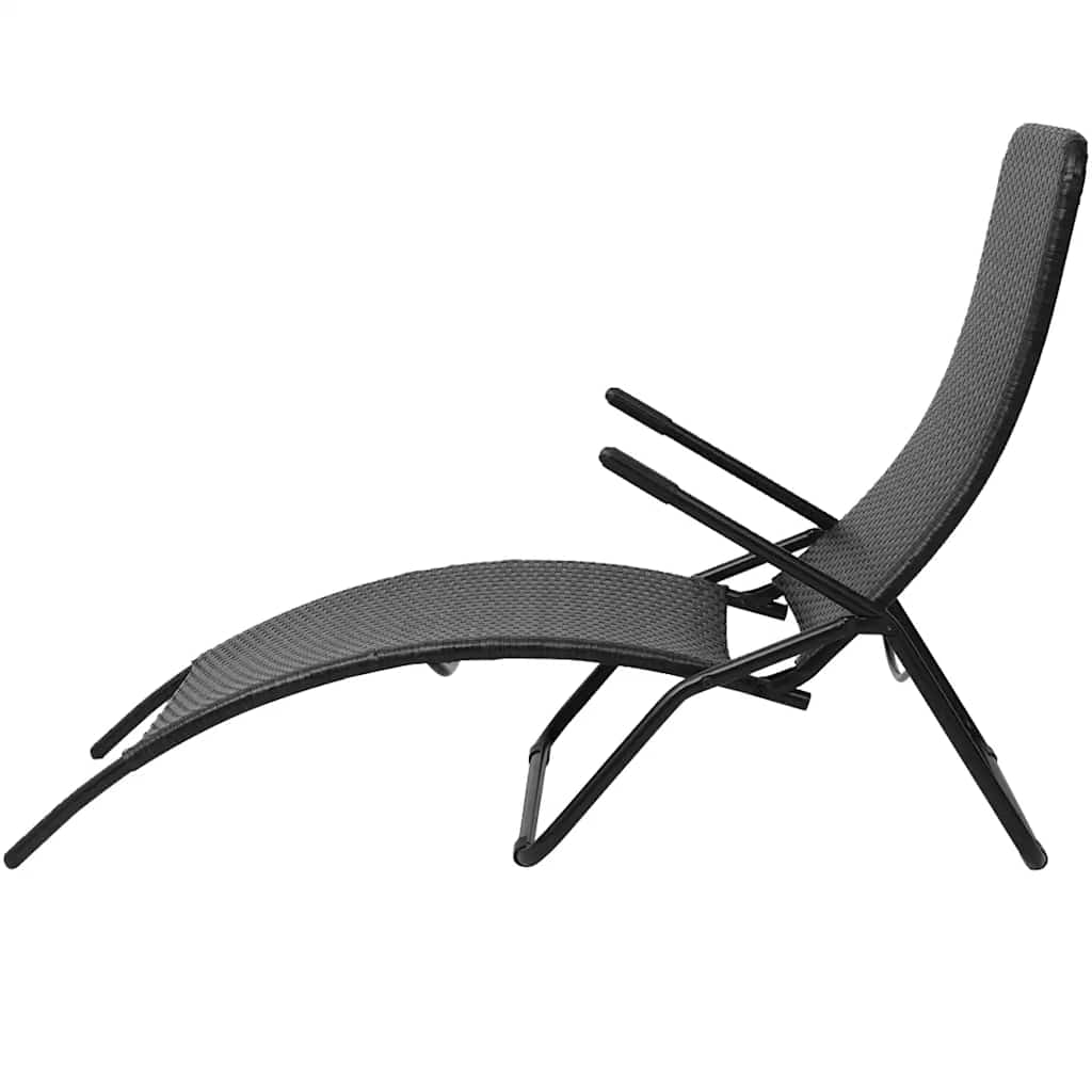 vidaXL Foldable Sun Lounger Polyrattan Black