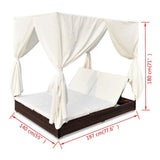 vidaXL Loungebed met gordijnen poly rattan bruin