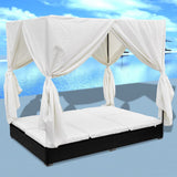 vidaXL Loungebed met gordijnen poly rattan bruin
