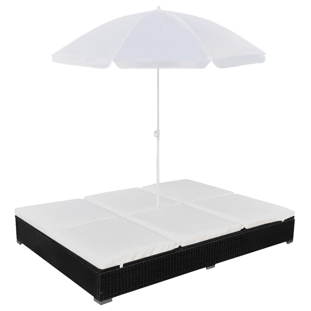vidaXL Loungebed met parasol poly rattan bruin