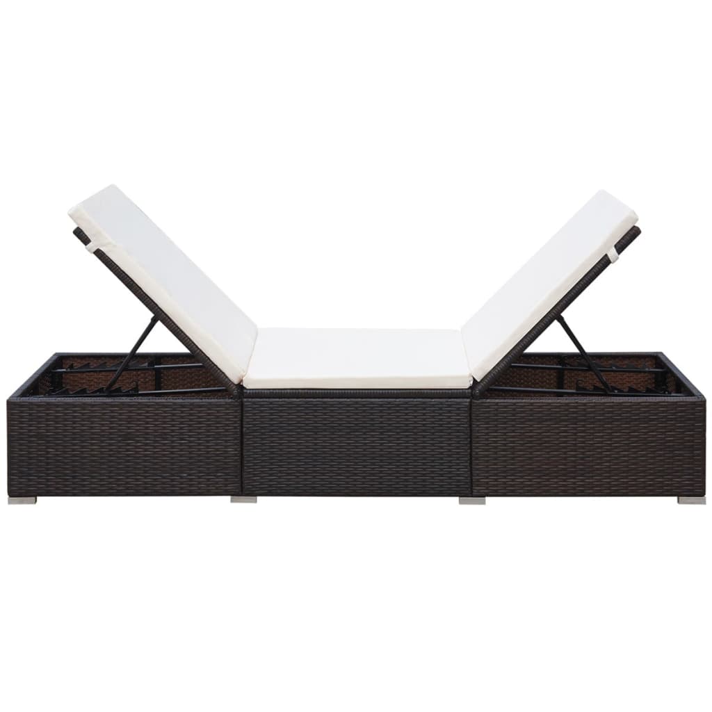 vidaXL Ligbedden 2 st met tafel poly rattan bruin
