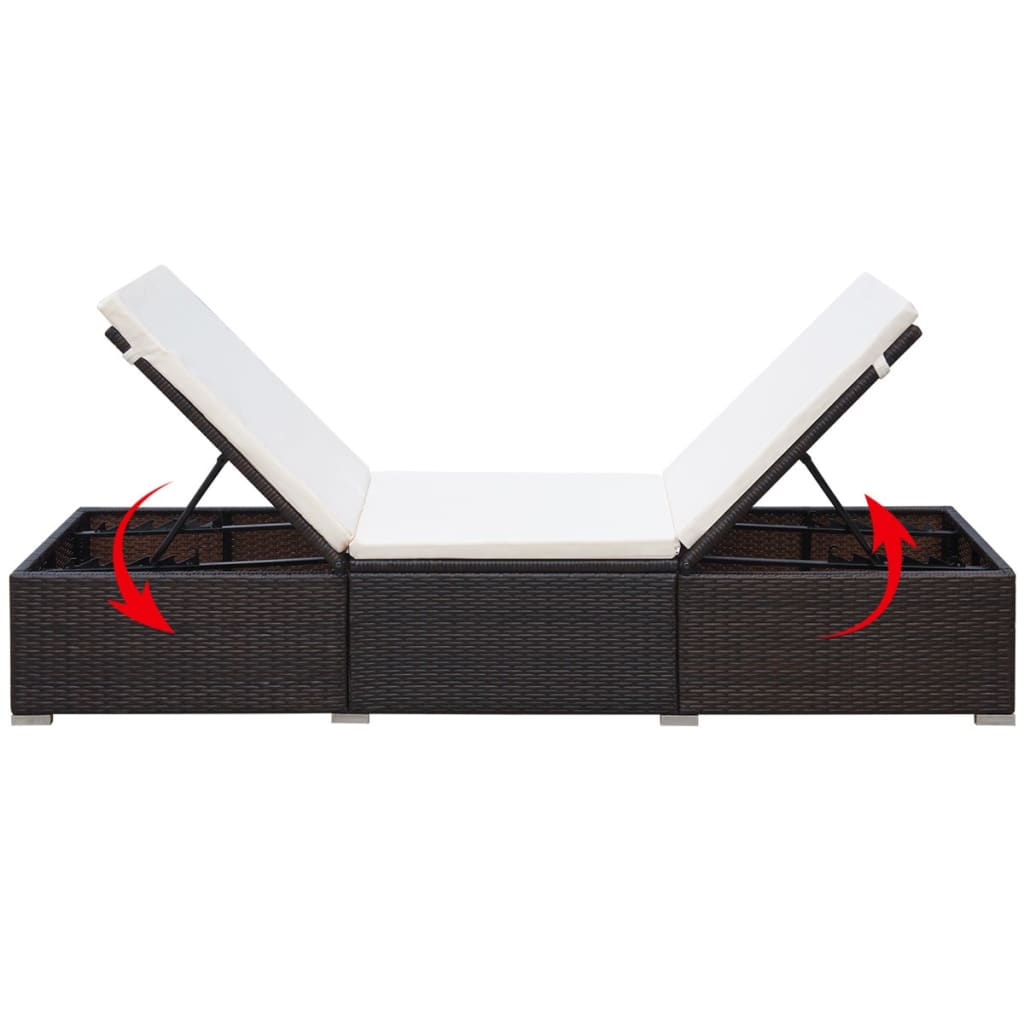 vidaXL Ligbedden 2 st met tafel poly rattan bruin