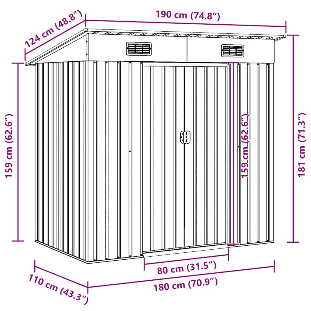 vidaXL Garden Shed Metal Green