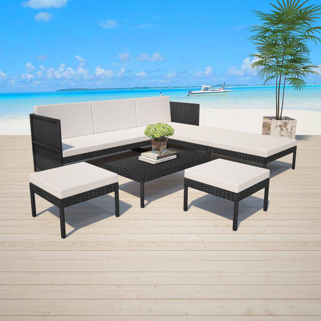 vidaXL Ensemble de salon 6 personnes avec des chaises en poly rotin confortables