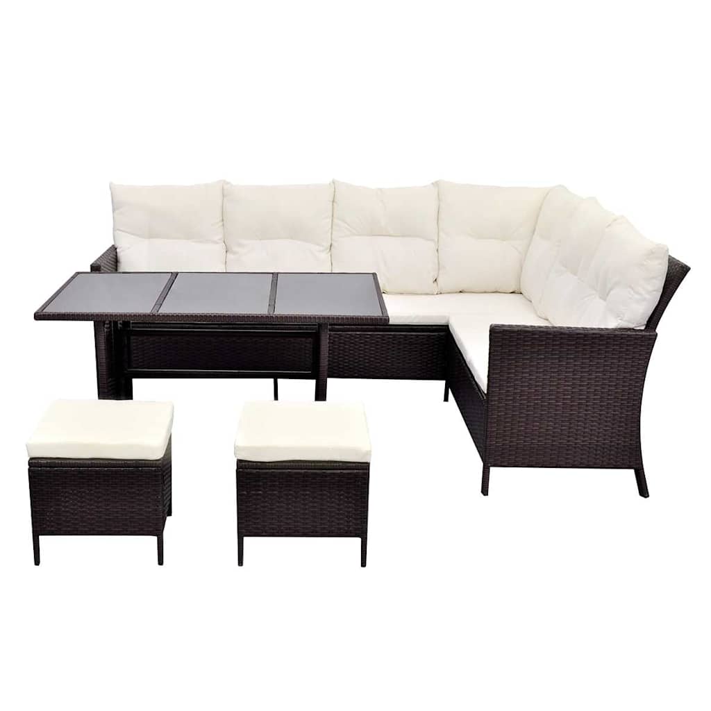 vidaXL 4-Piece Lounge Set with Cushions Poly Rattan Brown
