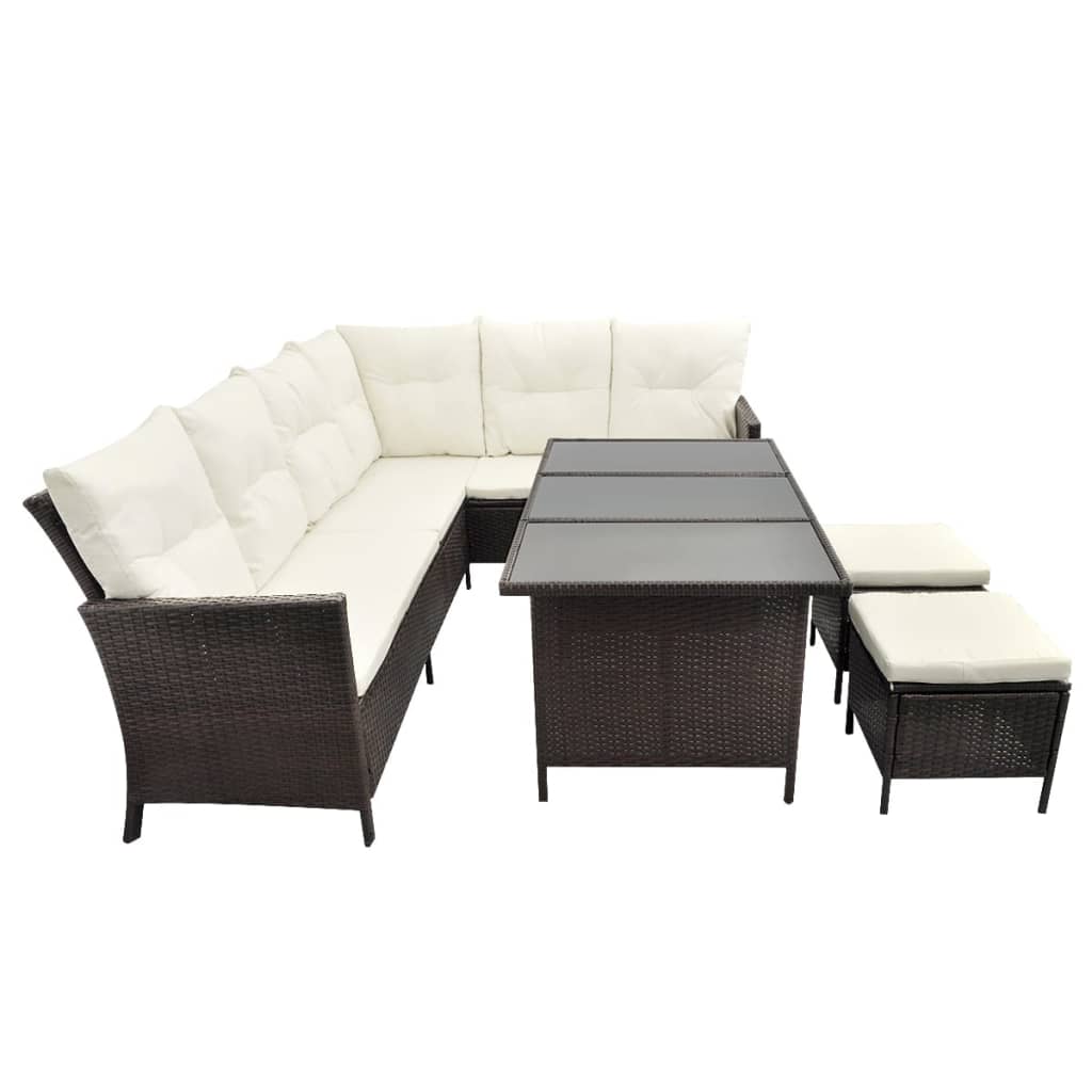 vidaXL 4-Piece Lounge Set with Cushions Poly Rattan Brown
