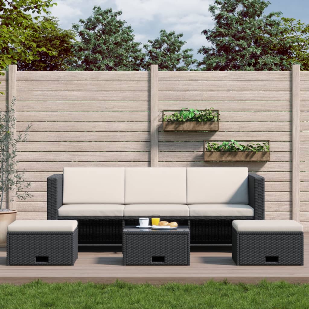 vidaXL 4-Piece Lounge Set with Cushions Poly Rattan Brown