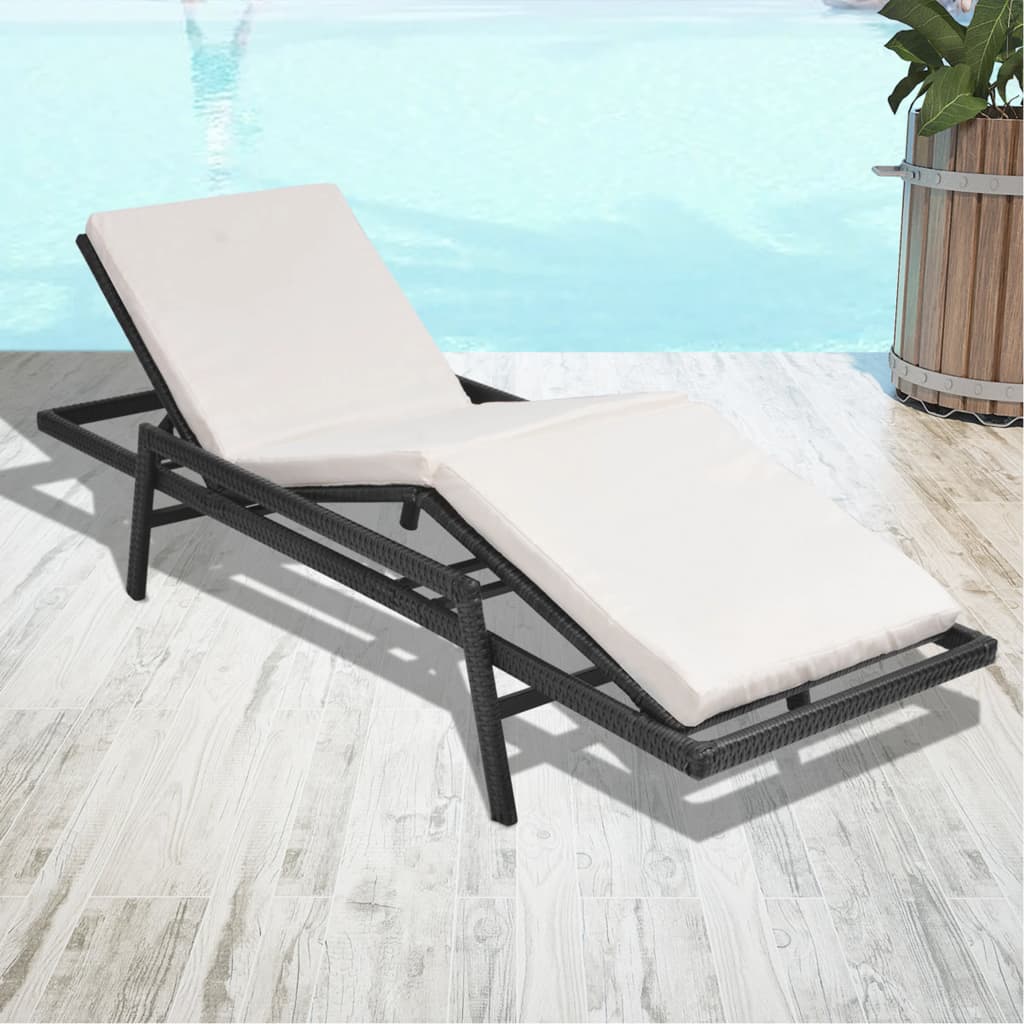 vidaXL Ligbed met kussen poly rattan bruin