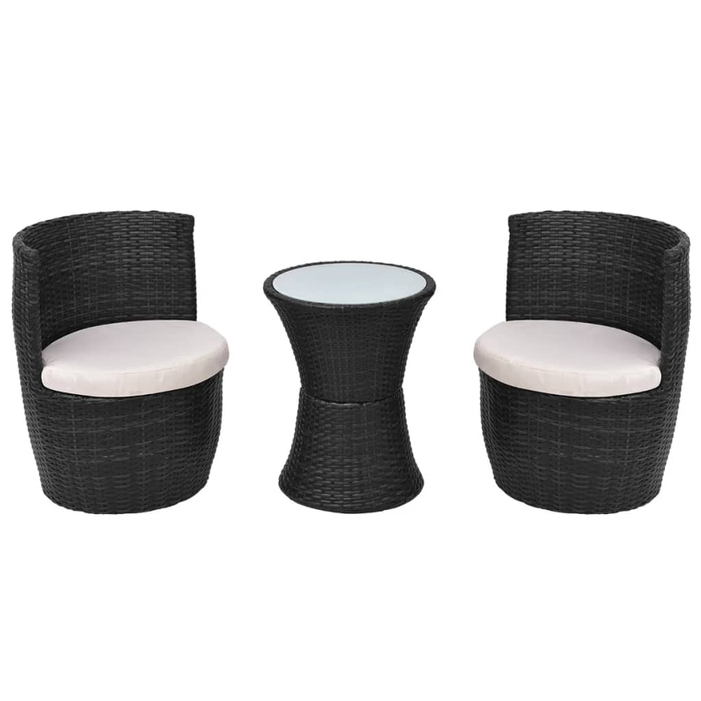 vidaXL 3-delige Bistroset met kussens poly rattan bruin