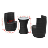 vidaXL 3-delige Bistroset met kussens poly rattan bruin