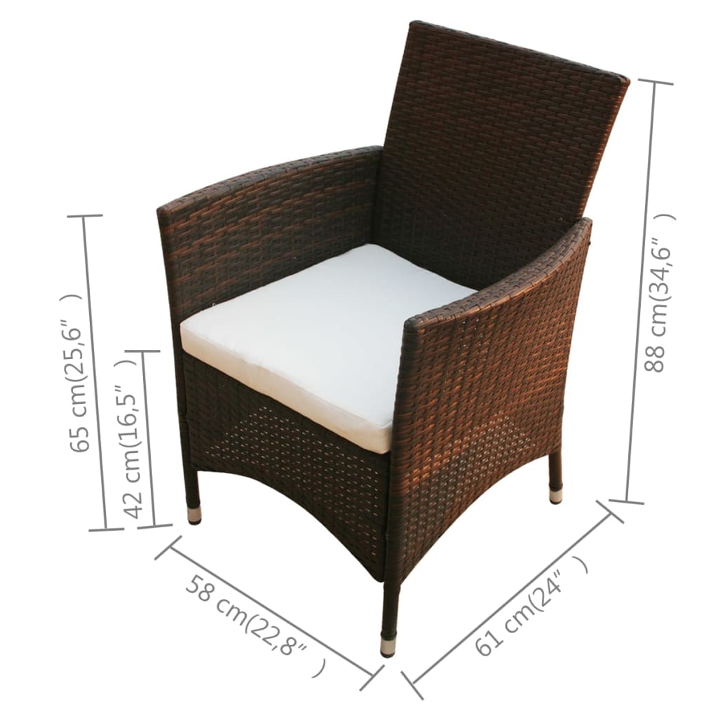 vidaXL 3-delige Tuinset poly rattan bruin