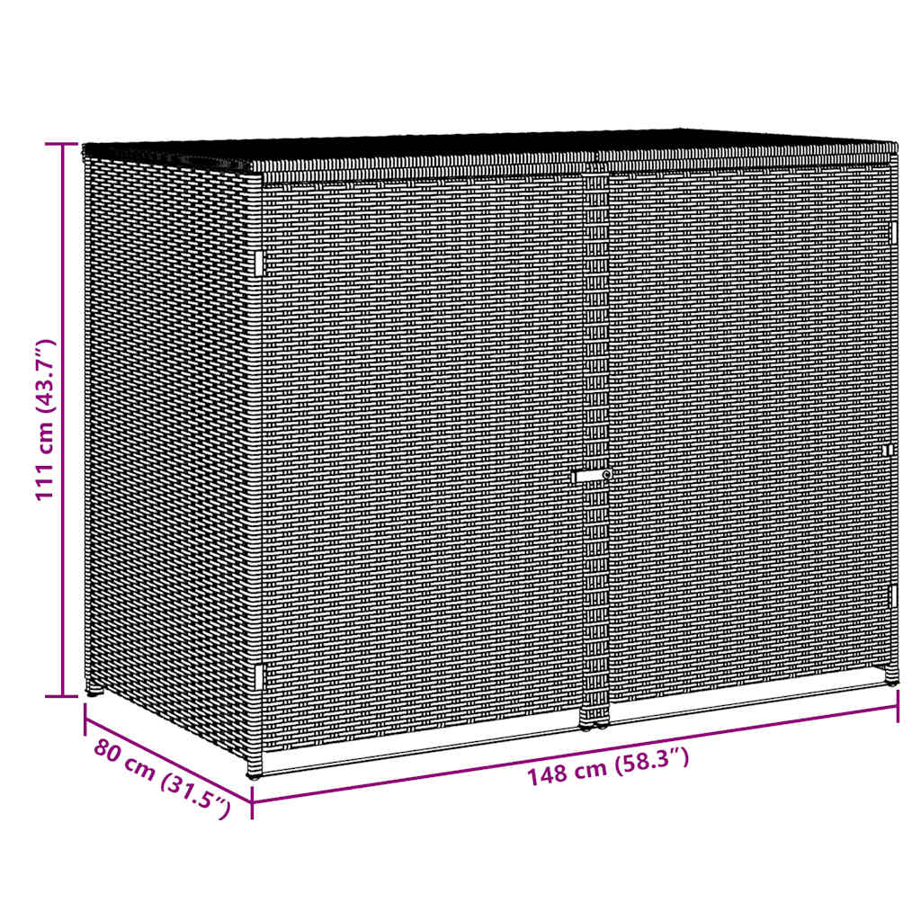 vidaXL Containerberging dubbel 148x80x111 cm poly rattan zwart