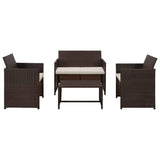 vidaXL 4-delige Loungeset met kussens poly rattan zwart