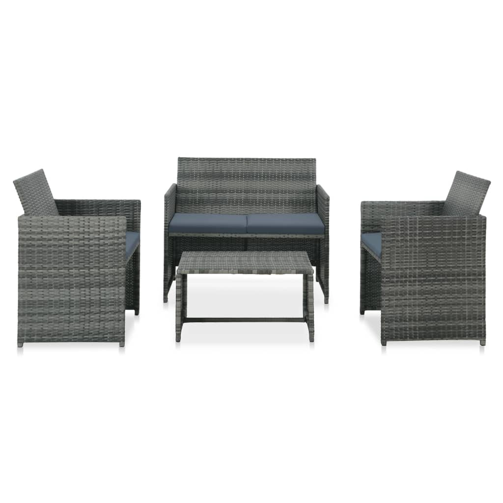 vidaXL 4-delige Loungeset met kussens poly rattan zwart