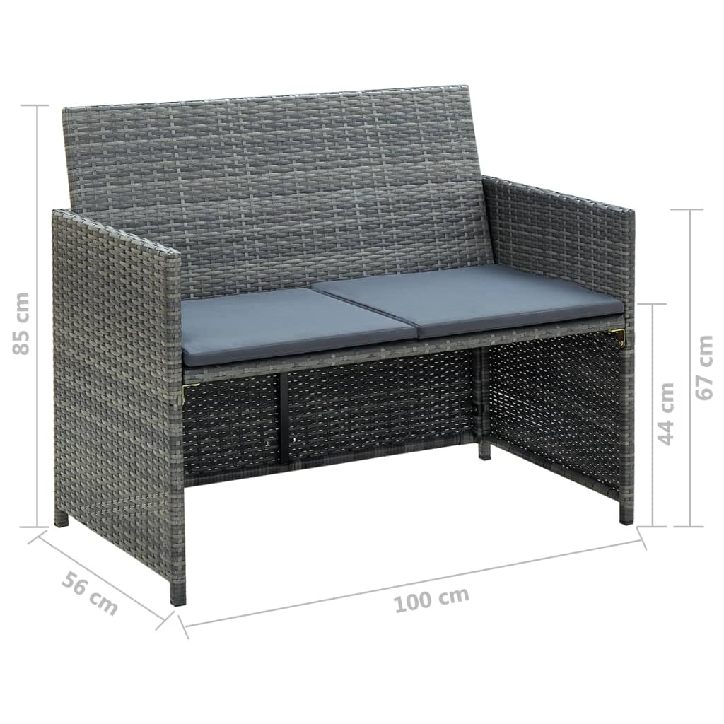 vidaXL 4-delige Loungeset met kussens poly rattan zwart