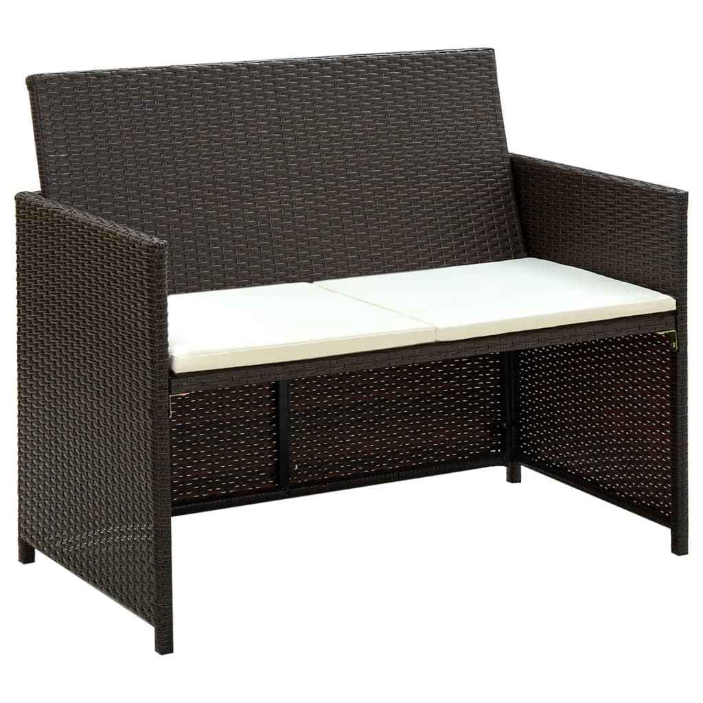 vidaXL Tuinbank 2-zits met kussens poly rattan zwart