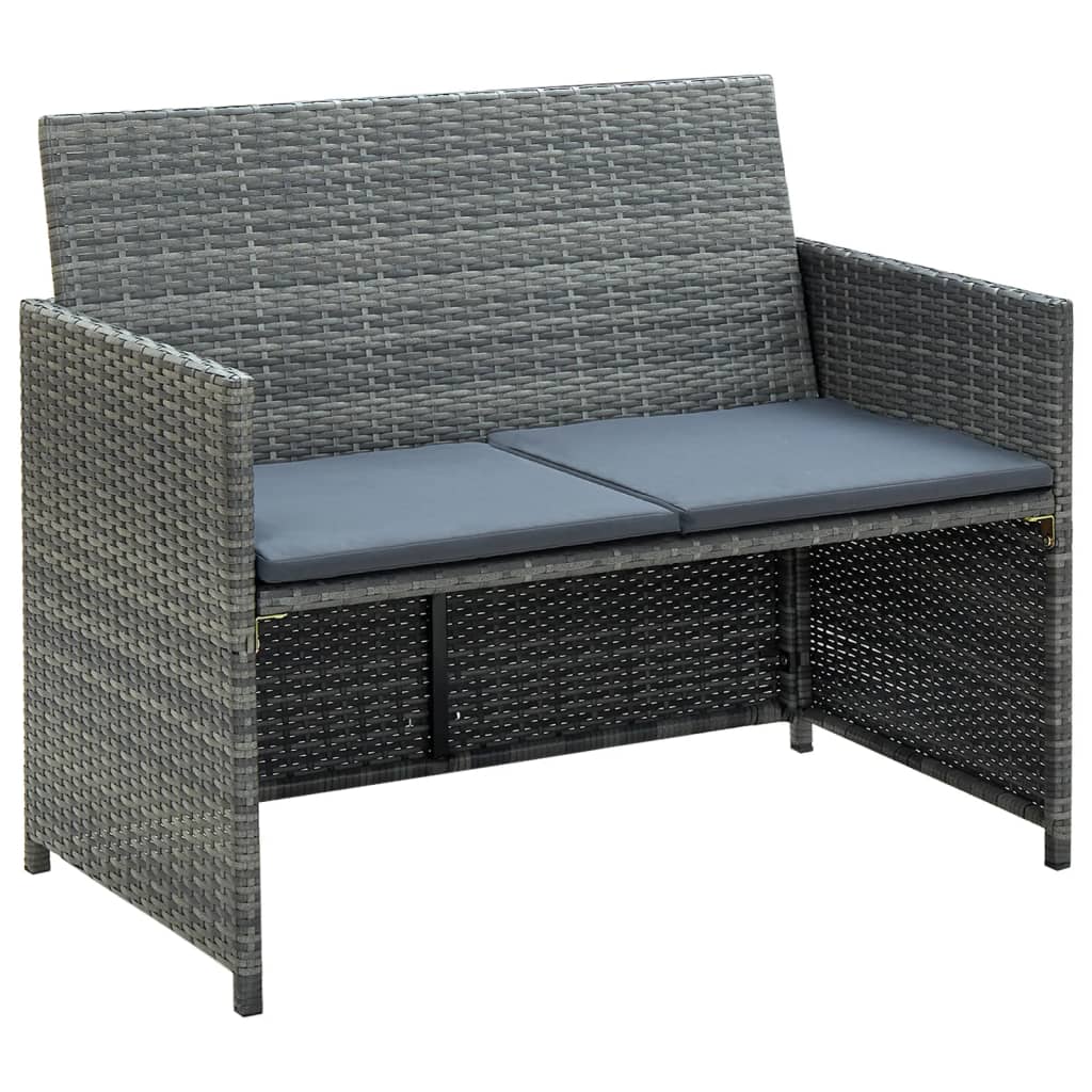 vidaXL Tuinbank 2-zits met kussens poly rattan zwart