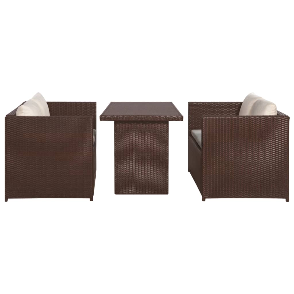 vidaXL 3-delige Loungeset met kussens poly rattan zwart