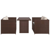 vidaXL 3-delige Loungeset met kussens poly rattan zwart