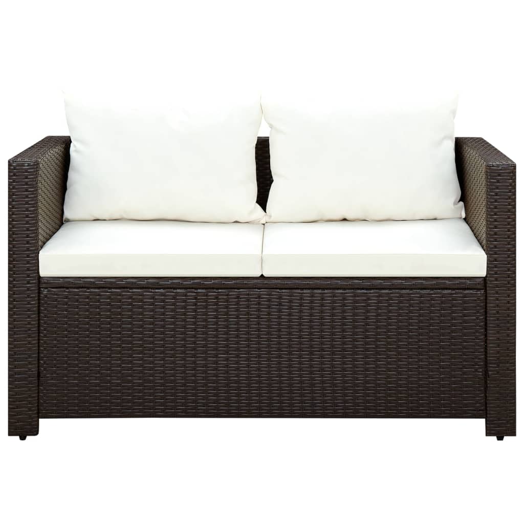 vidaXL 3-delige Loungeset met kussens poly rattan zwart