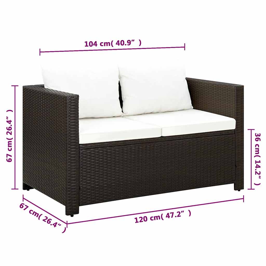 vidaXL 3-delige Loungeset met kussens poly rattan zwart