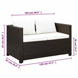 vidaXL 3-delige Loungeset met kussens poly rattan zwart