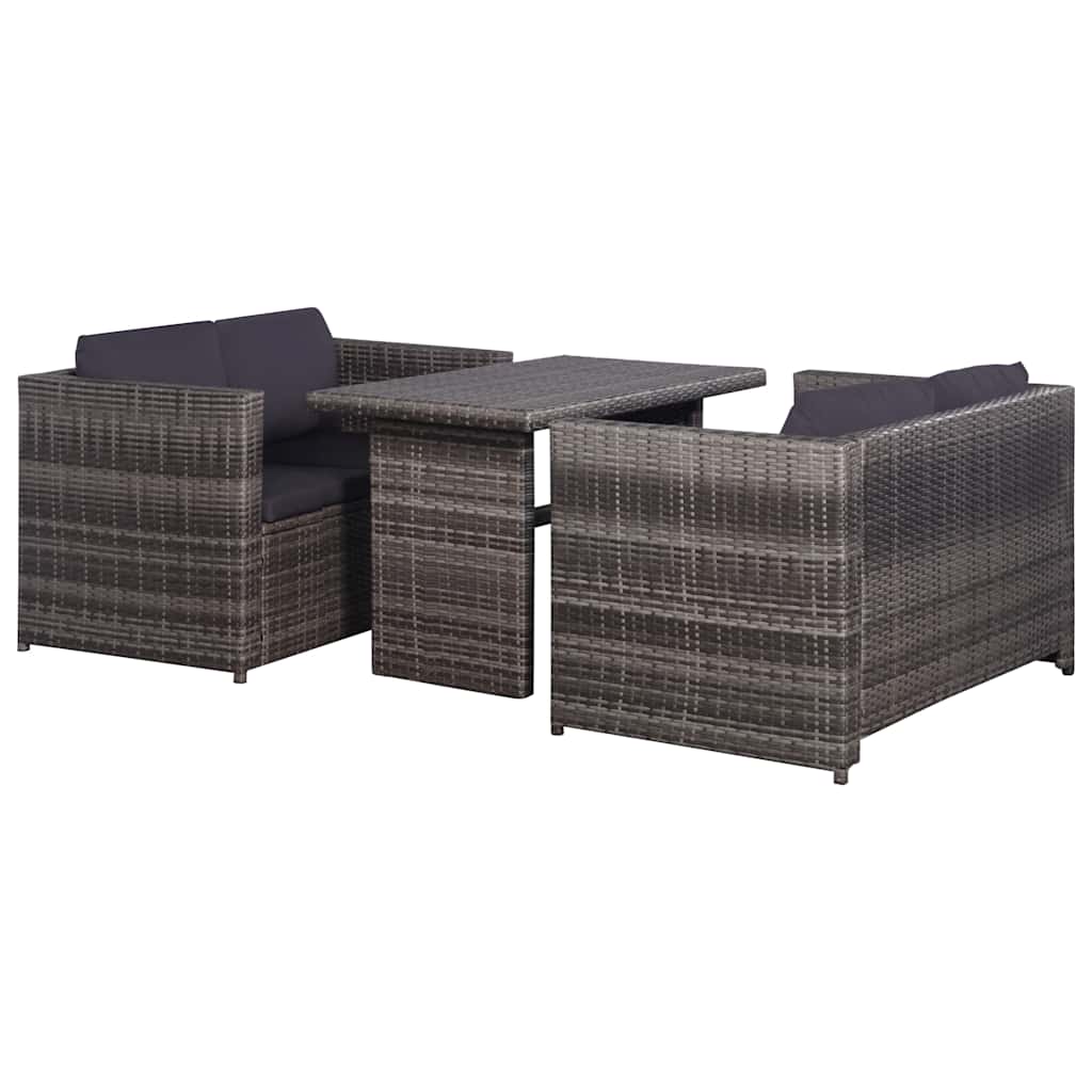 vidaXL 3-delige Loungeset met kussens poly rattan zwart